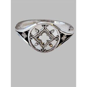 Brighton Morena Silver Swarovski Crystal Filigree Hinged Cuff Bracelet